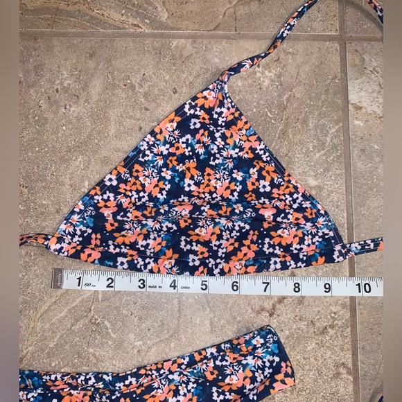 Shein Blue Orange Floral String Triangle Top Cheeky Bikini Set - Size Medium - Picture 4 of 8